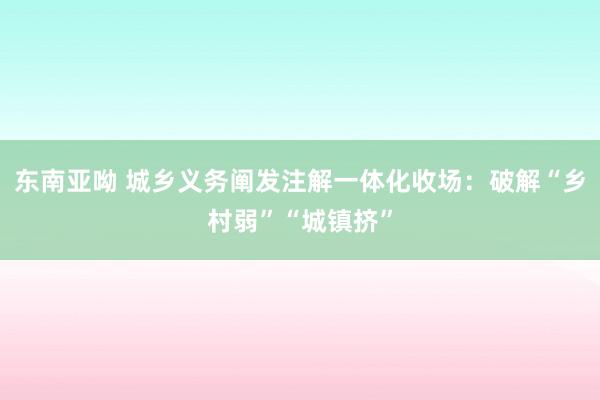 东南亚呦 城乡义务阐发注解一体化收场：破解“乡村弱”“城镇挤”