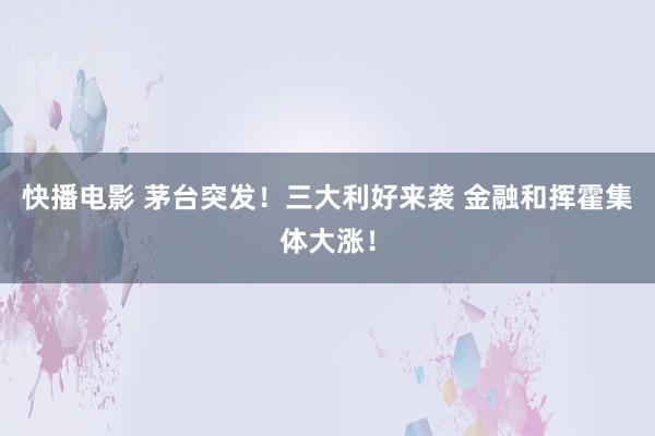 快播电影 茅台突发！三大利好来袭 金融和挥霍集体大涨！
